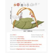 VEVOR Baby Play Gym Mat, Baby Activity Mat with 6 Sensory Toys, Oversize Leaf-Shaped Tummy Time Mat for 0-18 Months Newborn Infant, Baby Essential Gift for Motor Skills & Early Cognitive Development
