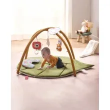 VEVOR Baby Play Gym Mat, Baby Activity Mat with 6 Sensory Toys, Oversize Leaf-Shaped Tummy Time Mat for 0-18 Months Newborn Infant, Baby Essential Gift for Motor Skills & Early Cognitive Development
