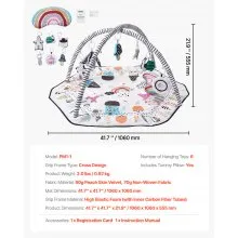 VEVOR Baby Play Gym Mat, Tummy Time Mat with 6 Detachable Sensory Toys, 41.7" x 41.7" Large-Sized Baby Newborn Activity Mat with Fold-up Sides & Soft Fabric for Sensory and Motor Skill Development