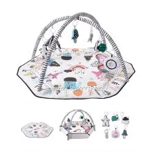 VEVOR Baby Play Gym Mat, Tummy Time Mat with 6 Detachable Sensory Toys, 41.7" x 41.7" Large-Sized Baby Newborn Activity Mat with Fold-up Sides & Soft Fabric for Sensory and Motor Skill Development