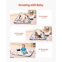 VEVOR Baby Play Gym Mat, Tummy Time Mat with 6 Sensory Toys, Baby Activity Mat with 2 Touch Balls & Soft Fabric for Sensory & Motor Skill Development, Baby Essential Gift for 0-18 Month Newborn Infant