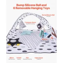 VEVOR Baby Play Gym Mat, Tummy Time Mat with 6 Sensory Toys, Baby Activity Mat with 2 Touch Balls & Soft Fabric for Sensory & Motor Skill Development, Baby Essential Gift for 0-18 Month Newborn Infant
