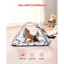 VEVOR Baby Play Gym Mat, Tummy Time Mat with 6 Sensory Toys, Baby Activity Mat with 2 Touch Balls & Soft Fabric for Sensory & Motor Skill Development, Baby Essential Gift for 0-18 Month Newborn Infant