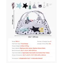 VEVOR Baby Play Gym Mat, Tummy Time Mat with 6 Sensory Toys, Baby Activity Mat with 2 Touch Balls & Soft Fabric for Sensory & Motor Skill Development, Baby Essential Gift for 0-18 Month Newborn Infant