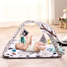 VEVOR Baby Play Gym Mat, Tummy Time Mat with 6 Sensory Toys, Baby Activity Mat with 2 Touch Balls & Soft Fabric for Sensory & Motor Skill Development, Baby Essential Gift for 0-18 Month Newborn Infant