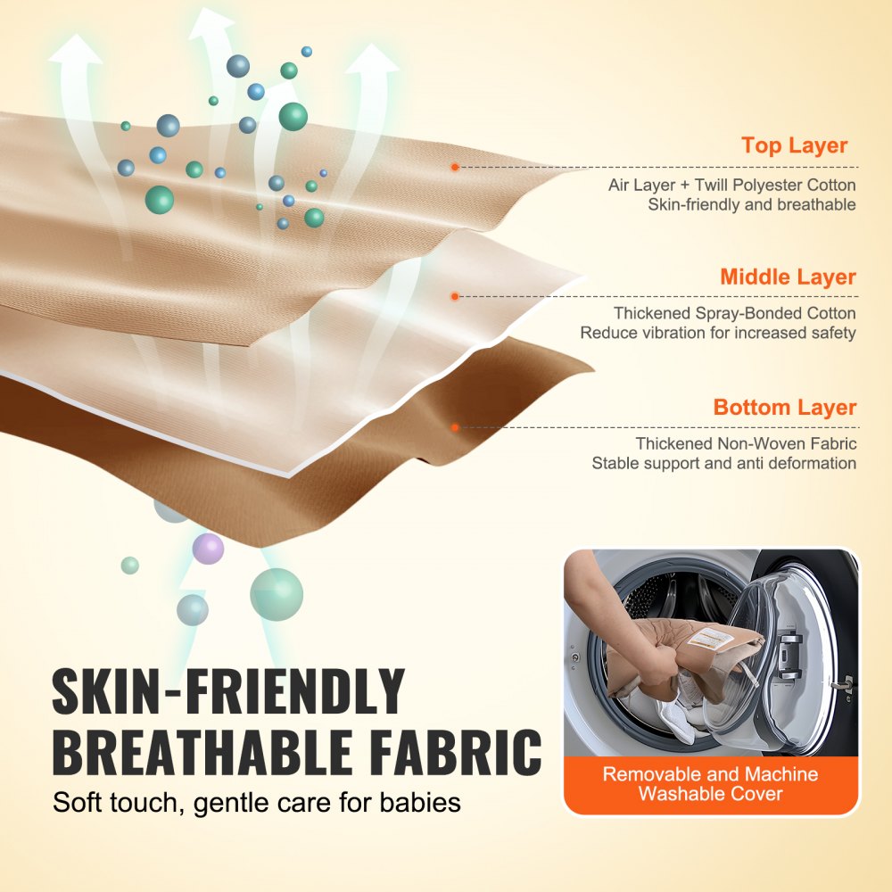 VEVOR Baby Bouncer, Folding Bouncer Seat for Babies 0-9 Months, Newborn Bouncer Chair with 2 Reclining Angles & 3-Point Harness, Portable Infant Rocker with Carrying Bag for Indoors Outdoors, Camel