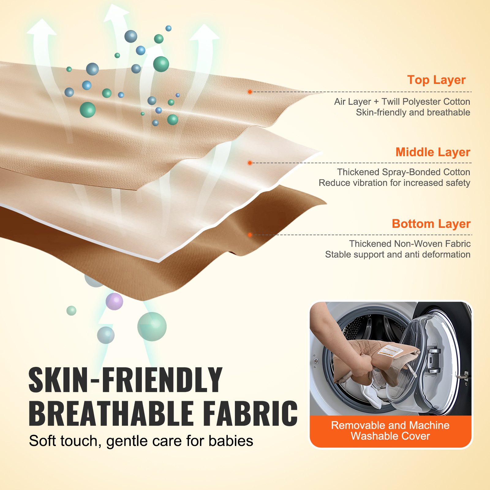 VEVOR Baby Bouncer, Folding Bouncer Seat for Babies 0-9 Months, Newborn Bouncer Chair with 2 Reclining Angles & 3-Point Harness, Portable Infant Rocker with Carrying Bag for Indoors Outdoors, Camel