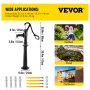 VEVOR Hand Water Pump w/ Stand 15.7 x 9.4 x 53.1 inch Pitcher Pump & 26 inch Pump Stand w/ Pre-set 1/2" Holes for Easy Installation Rustic Cast Iron Well Pump for Yard Garden Farm Irrigation Black