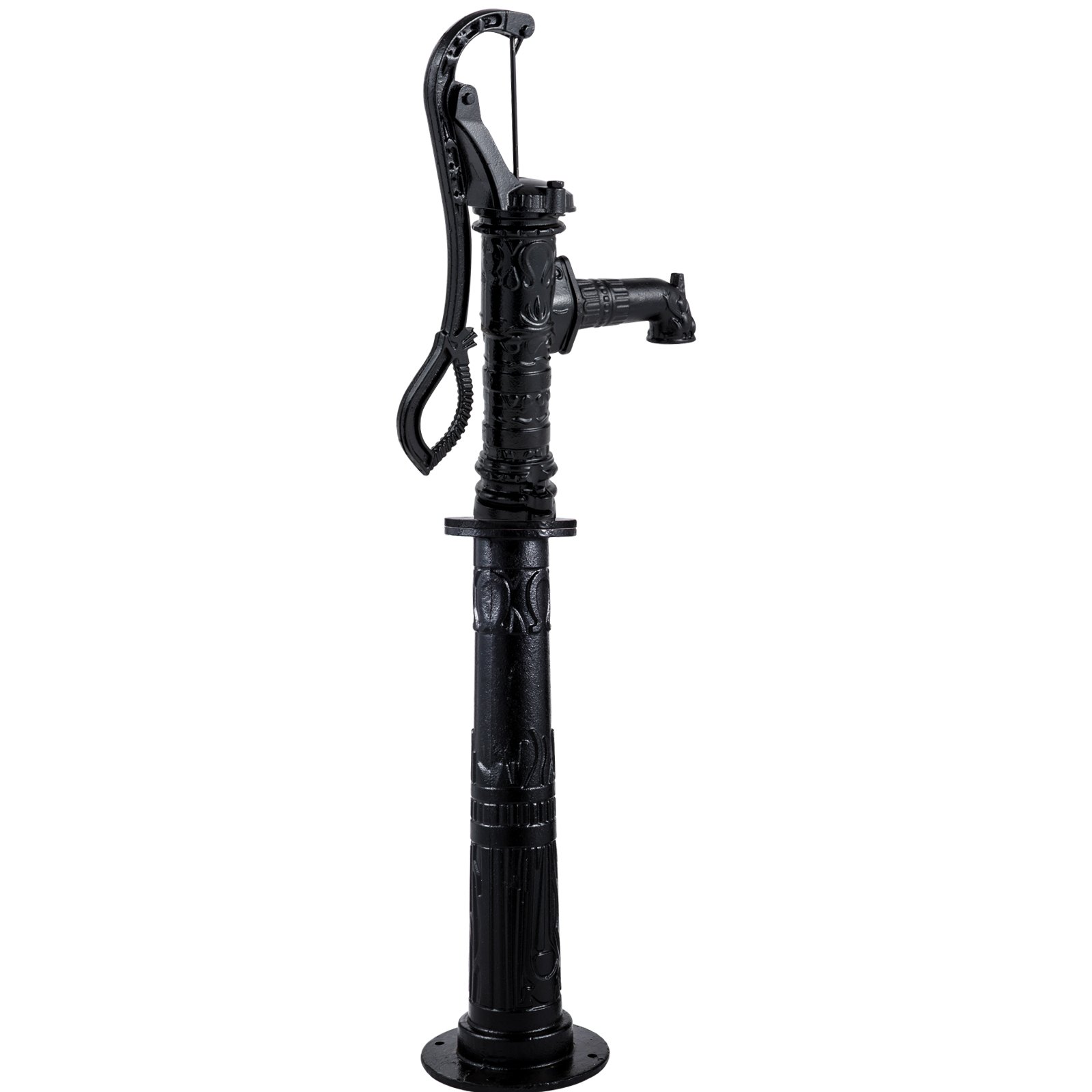 VEVOR Hand Water Pump with Stand, 40 x 23.9 x 135 cm(15.7 x 9.4 x 53.1 inch) Pitcher Pump & 66 cm(26 inch) Pump Stand with Pre-set 12.7 mm(1/2") Holes for Easy Installation, Rustic Cast Iron Well Pump for Yard, Garden, Farm Irrigation,Black