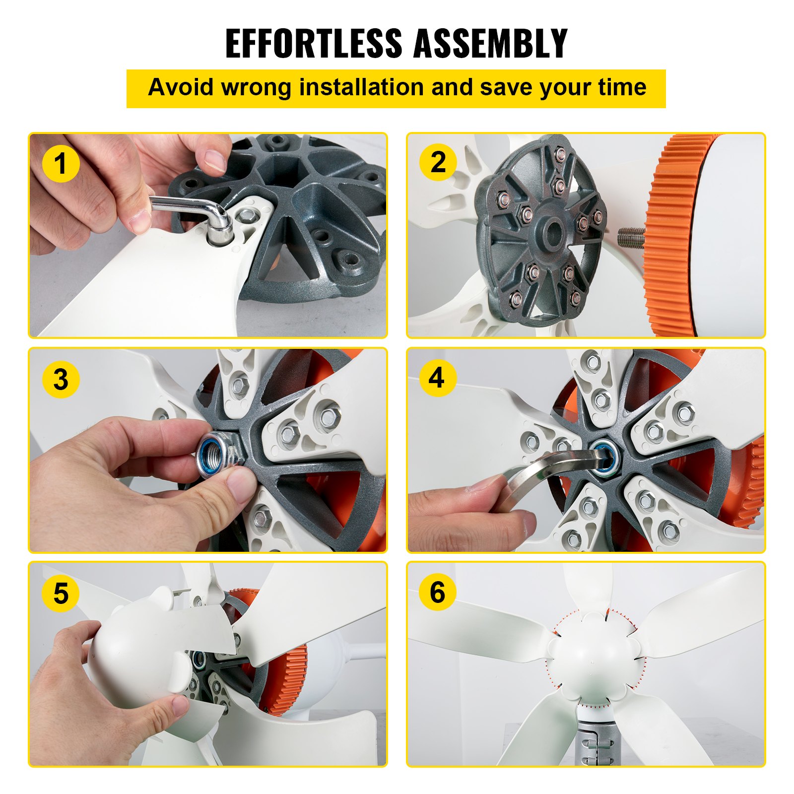 VEVOR wind turbine generator assembly steps showing easy installation process.