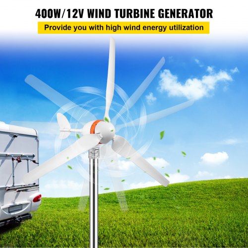 VEVOR Wind Turbine Generator, 12V/AC Wind Turbine Kit, 400W Wind Power Generator With MPPT Controller 3 Blades Auto Adjust Windward Direction Suitable for Terrace, Marine, Motor Home, Chalet, Boat