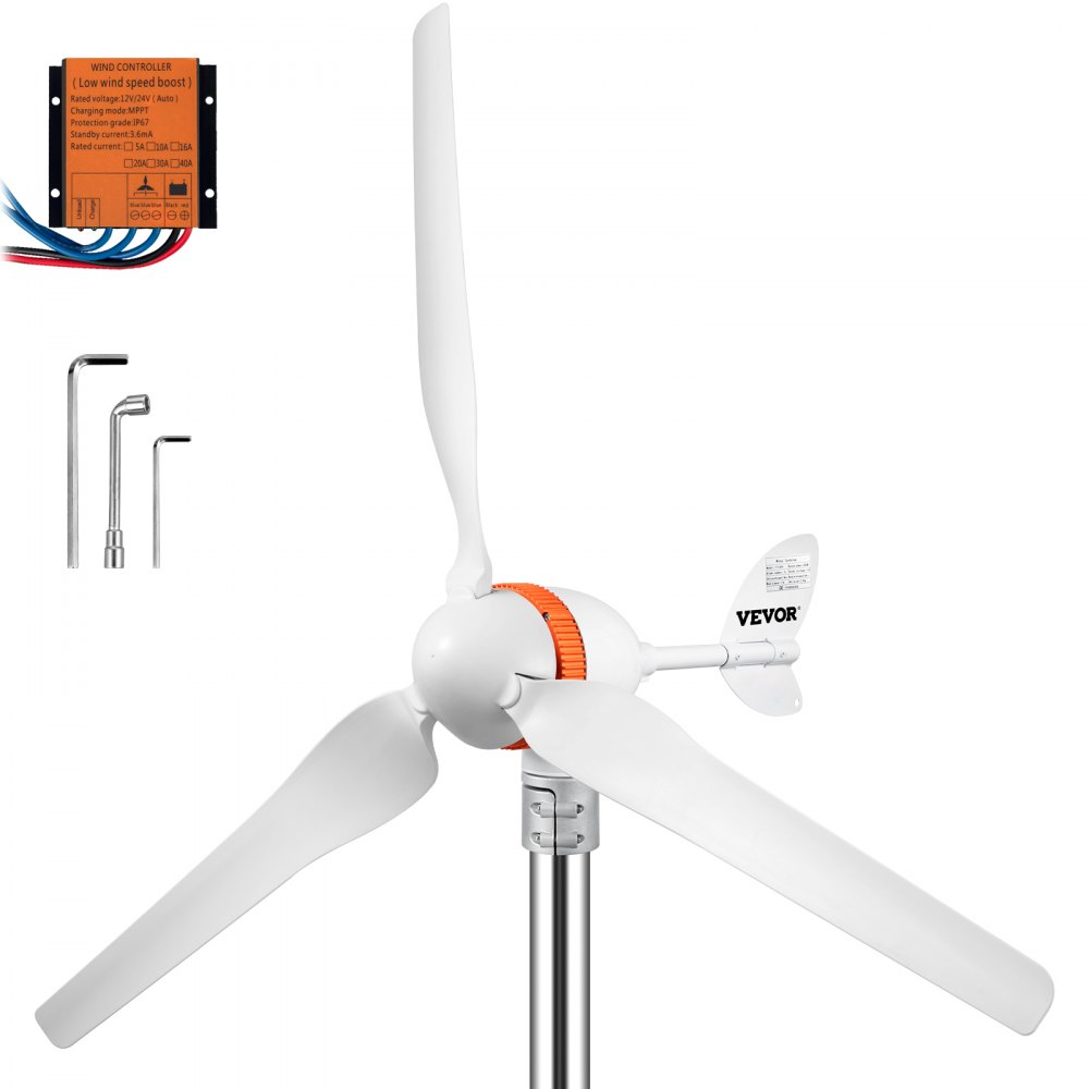 VEVOR vindturbingenerator, 12V/AC vindturbinsett, 400W vindkraftgenerator med MPPT-kontroller 3 blader Autojusterer vindretningen Egnet for terrasse, marine, bobil, hytte, båt