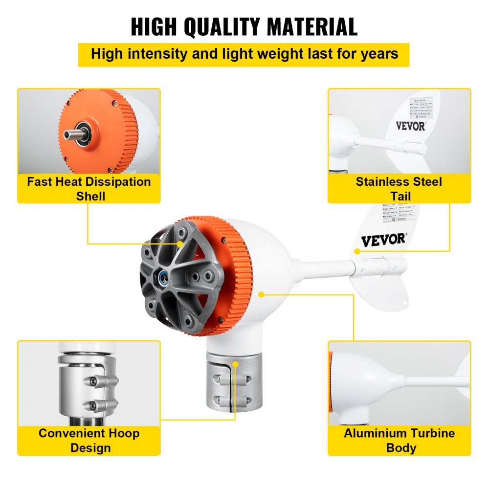 Generátor větrné turbíny VEVOR, sada větrné turbíny 12V/AC, větrný generátor 300W s MPPT ovladačem 5 lopatek s automatickým nastavením směru větru Vhodné pro terasy, námořní lodě, obytné vozy, chaty, čluny