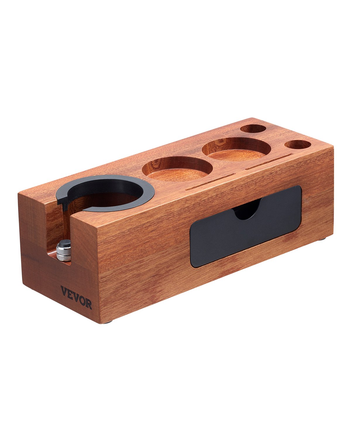 VEVOR Espresso Tamping Station, Sapele Wood, 8-in-1 Multifunctional Tamping Station with Detachable Slot, Easy to Clean Espresso Knock Box with Non-Slip Base, Fits for 51-58 mm Handles