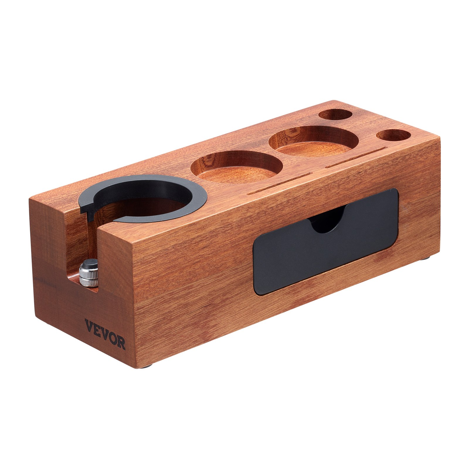 VEVOR Espresso Tamping Station, Sapele Wood, 8-in-1 Multifunctional Tamping Station with Detachable Slot, Easy to Clean Espresso Knock Box with Non-Slip Base, Fits for 51-58 mm Handles