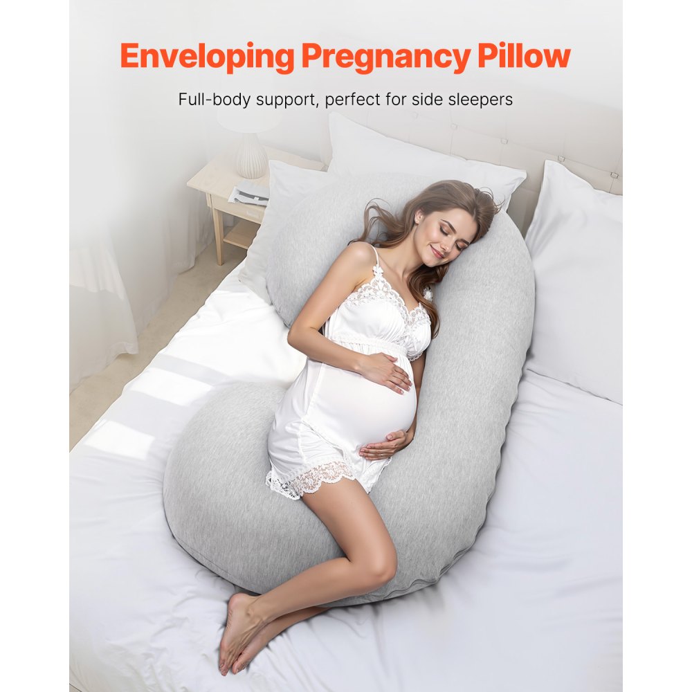 VEVOR Pregnancy Pillow, C-Shaped Full Body Maternity Pillow, Ultra-Soft and Breathable Pregnant Support Pillows with Removable & Washable Cover, Perfect for Back, Belly, Hip, Legs Relief