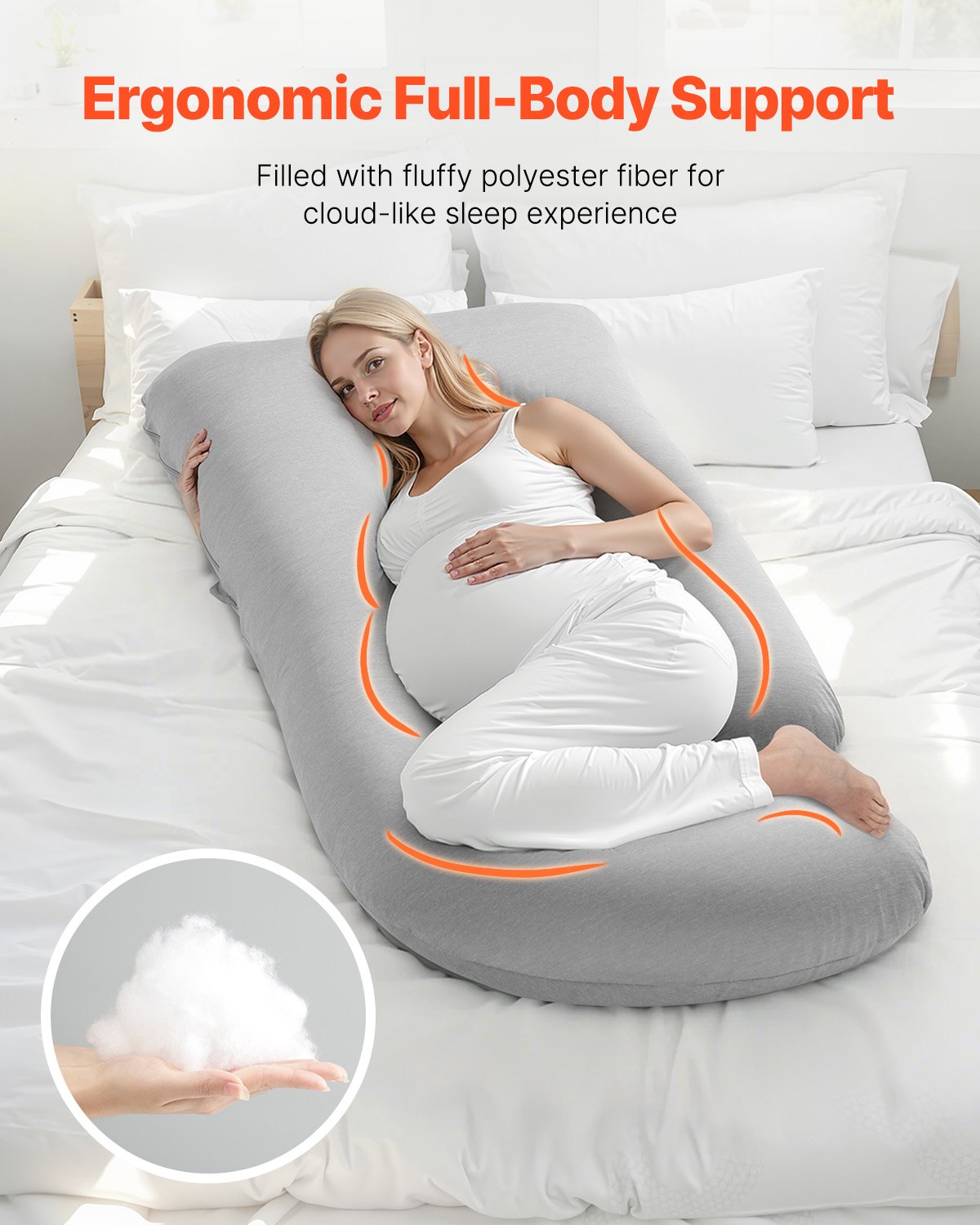 VEVOR Pregnancy Pillow, G-Shaped Maternity Pillow, Full-Body Support Pillow with Removable & Washable Cover, Soft and Breathable Pregnancy Body Pillows for Back, Belly, Hips, Legs Relief