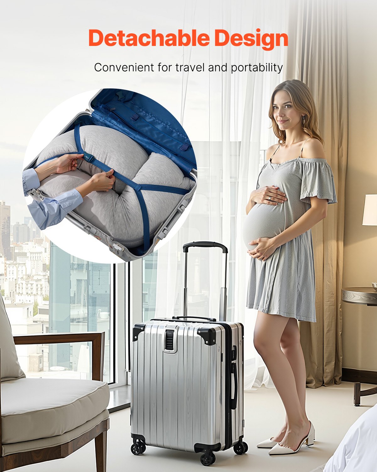 VEVOR Pregnancy Pillows, L-Shaped Maternity Pillow for Pregnant Women, Soft & Breathable Pregnancy Body Pillow with Washable Jersey Cover for Head Neck Belly Leg Support, Light Gray