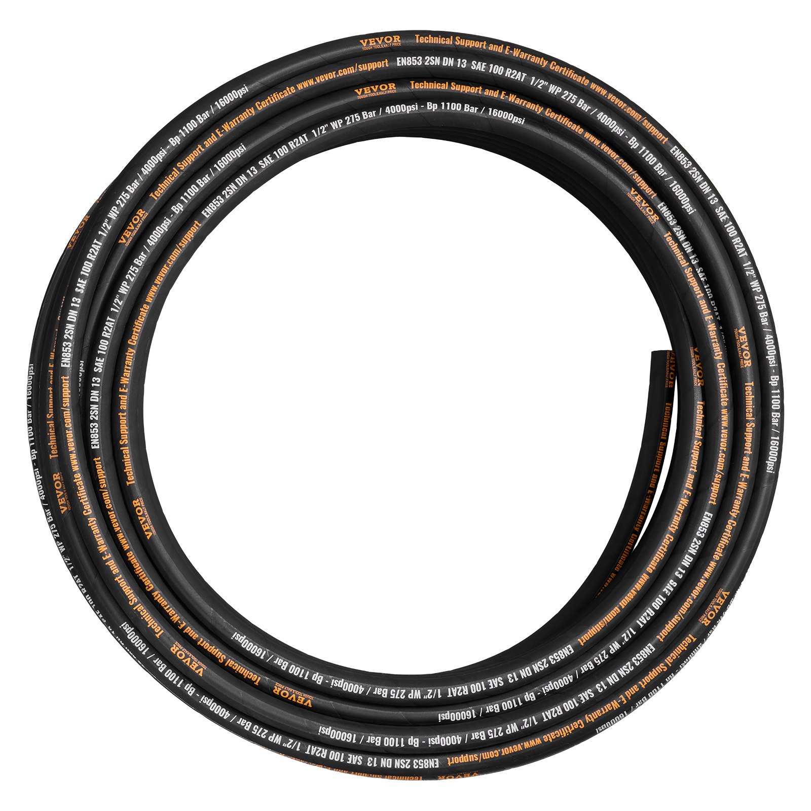VEVOR Hydraulic Hose 1/2 inch x 100 ft, Coiled Hydraulic Hose 4000 PSI, Rubber Hydraulic Hose with 2 High-Tensile Steel Wire Braid, Bulk Hydraulic Hose -20℃ to 140℃, Hydraulic Oil Flexible Hose