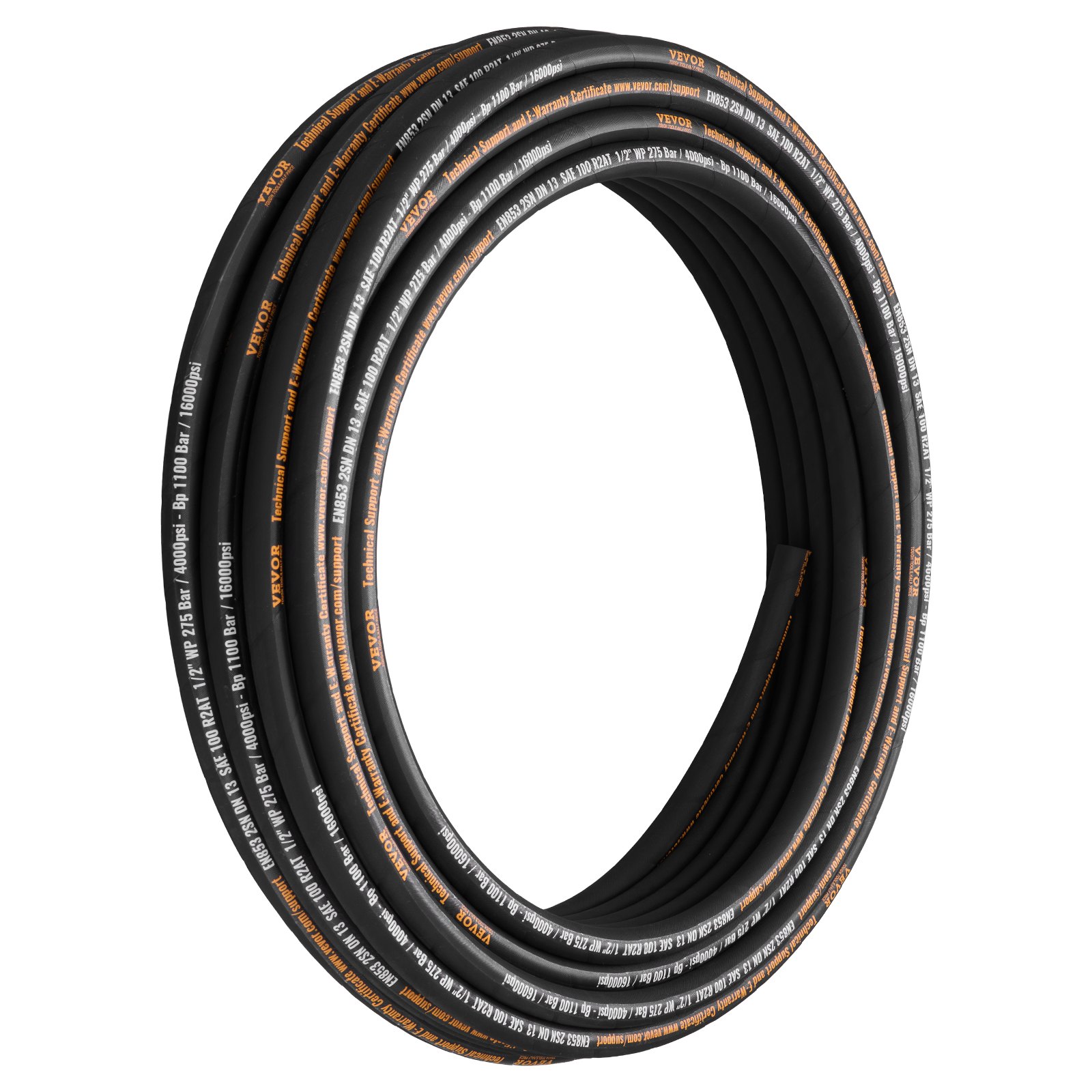 VEVOR Hydraulic Hose 1/2 inch x 100 ft, Coiled Hydraulic Hose 4000 PSI, Rubber Hydraulic Hose with 2 High-Tensile Steel Wire Braid, Bulk Hydraulic Hose -20℃ to 140℃, Hydraulic Oil Flexible Hose