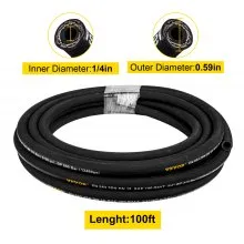 VEVOR Hydraulic Hose 1/4 inch x 100 ft, Coiled Hydraulic Hose 5800 PSI, Rubber Hydraulic Hose with 2 High-Tensile Steel Wire Braid, Bulk Hydraulic Hose -20℃ to 140℃, Hydraulic Oil Flexible Hose