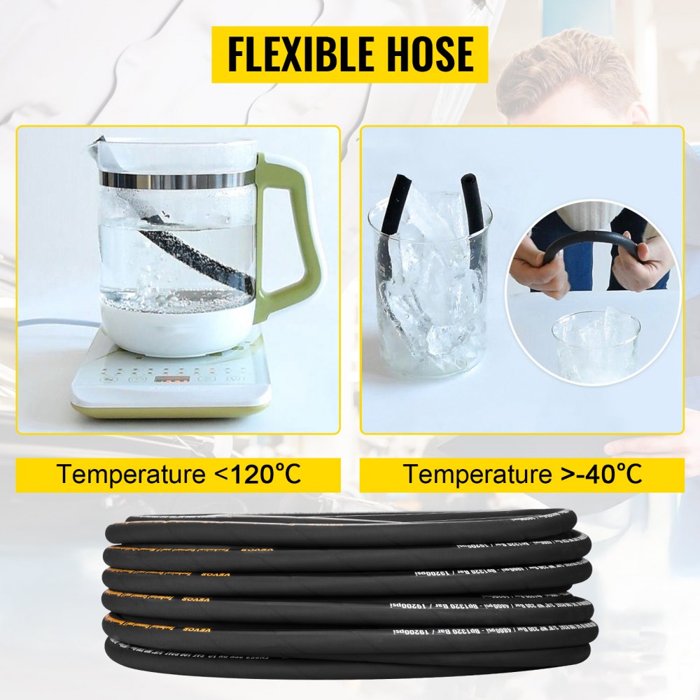 VEVOR Hydraulic Hose 3/8 inch x 100 ft, Coiled Hydraulic Hose 4800 PSI, Rubber Hydraulic Hose with 2 High-Tensile Steel Wire Braid, Bulk Hydraulic Hose -20°C to 140°C, Hydraulic Oil Flexible Hose