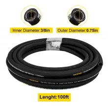 VEVOR Hydraulic Hose 3/8 inch x 100 ft, Coiled Hydraulic Hose 4800 PSI, Rubber Hydraulic Hose with 2 High-Tensile Steel Wire Braid, Bulk Hydraulic Hose -20°C to 140°C, Hydraulic Oil Flexible Hose