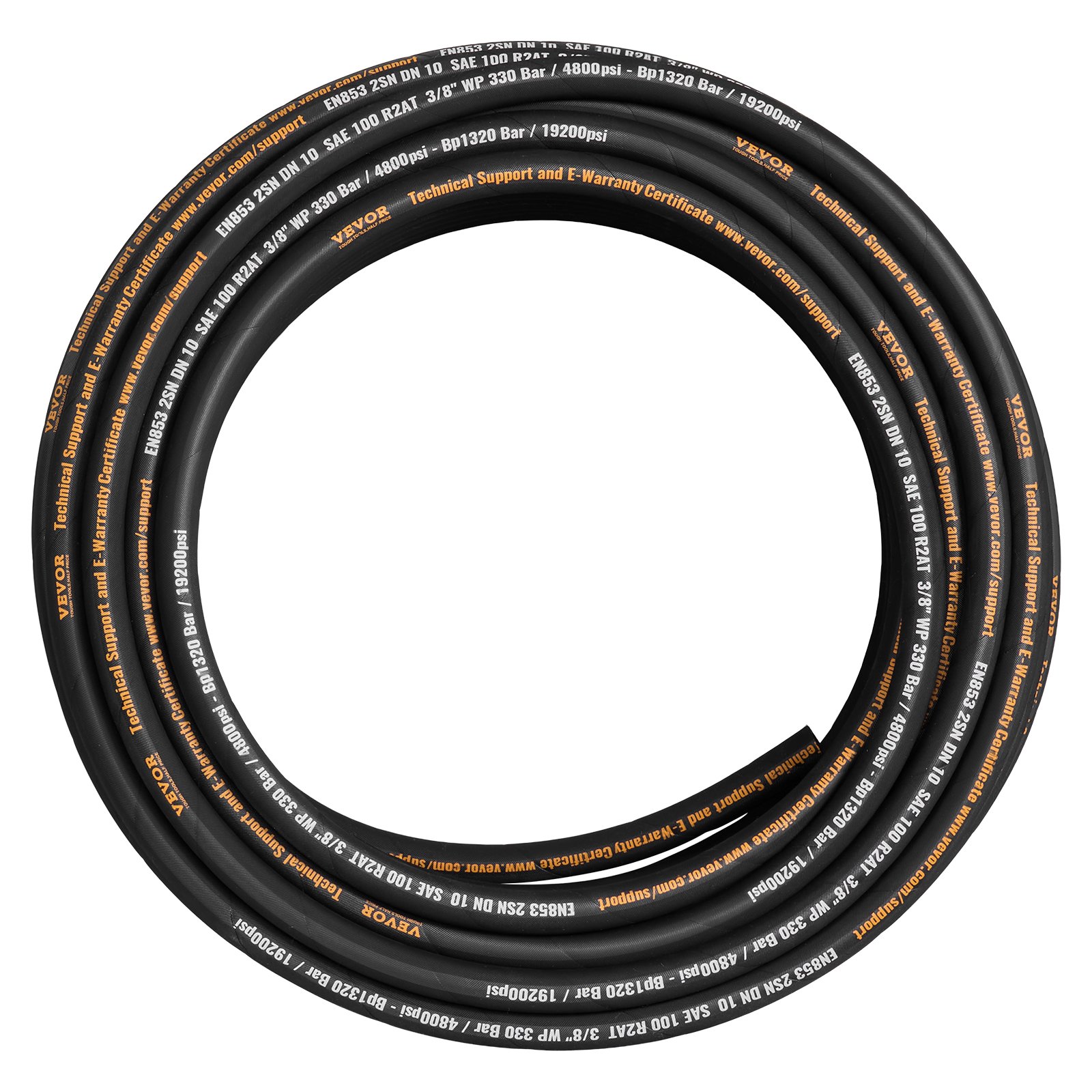 VEVOR Hydraulic Hose 3/8 inch x 100 ft, Coiled Hydraulic Hose 4800 PSI, Rubber Hydraulic Hose with 2 High-Tensile Steel Wire Braid, Bulk Hydraulic Hose -20°C to 140°C, Hydraulic Oil Flexible Hose