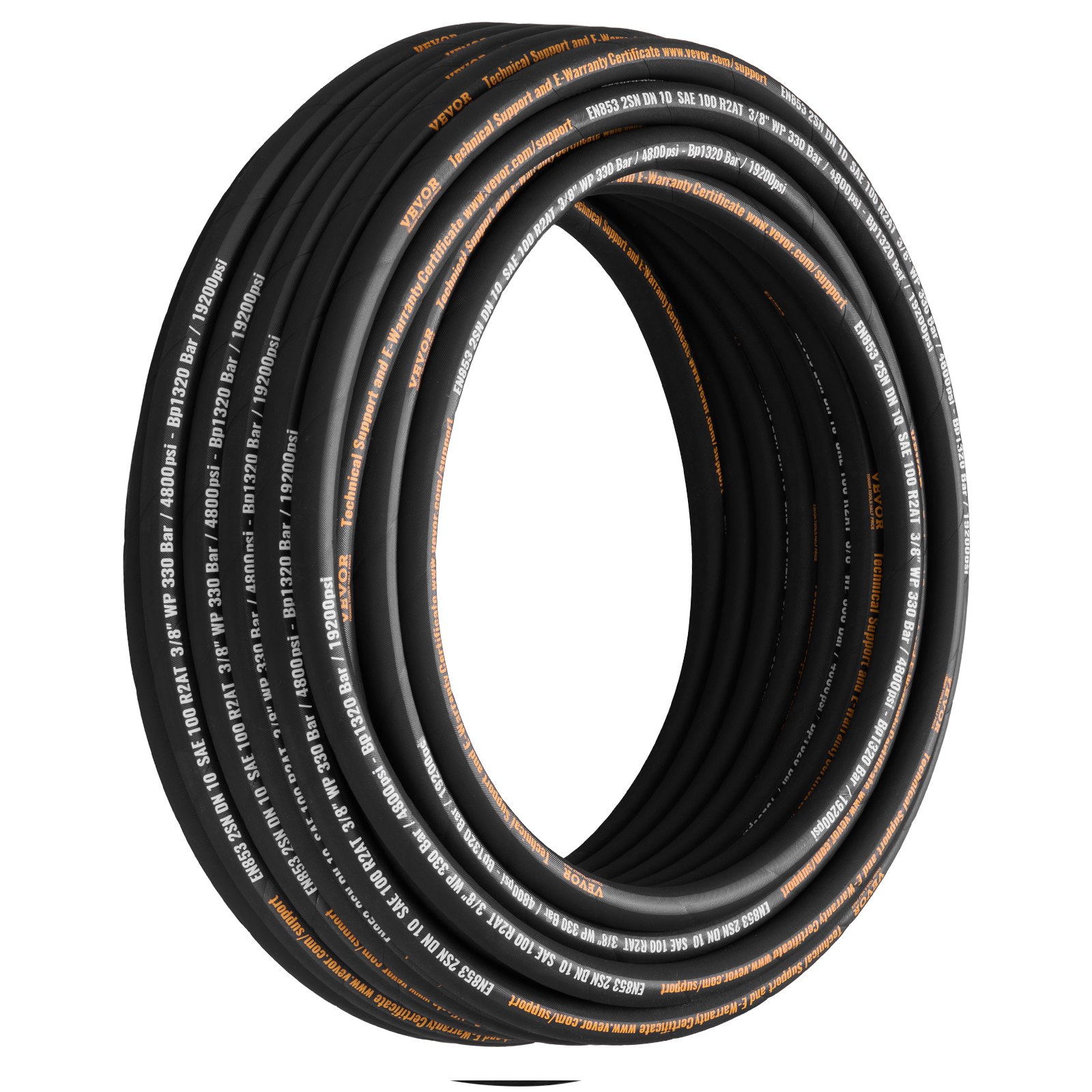VEVOR Hydraulic Hose 3/8 inch x 100 ft, Coiled Hydraulic Hose 4800 PSI, Rubber Hydraulic Hose with 2 High-Tensile Steel Wire Braid, Bulk Hydraulic Hose -20°C to 140°C, Hydraulic Oil Flexible Hose