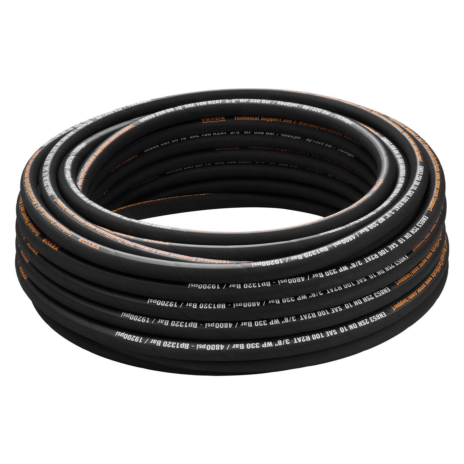 VEVOR Hydraulic Hose 3/8 inch x 100 ft, Coiled Hydraulic Hose 4800 PSI, Rubber Hydraulic Hose with 2 High-Tensile Steel Wire Braid, Bulk Hydraulic Hose -20°C to 140°C, Hydraulic Oil Flexible Hose
