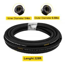 VEVOR Hydraulic Hose 1/4 inch x 328 ft, Coiled Hydraulic Hose 5800 PSI, Rubber Hydraulic Hose with 2 High-Tensile Steel Wire Braid, Bulk Hydraulic Hose -20℃ to 140℃, Hydraulic Oil Flexible Hose