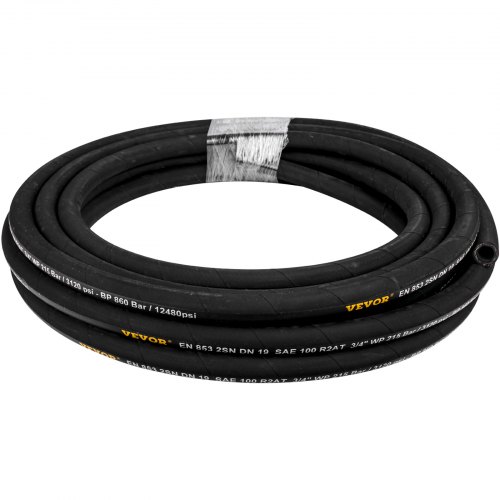 VEVOR Hydraulic Hose 1/4 inch x 50 ft, Coiled Hydraulic Hose 5800 PSI, Rubber Hydraulic Hose with 2 High-Tensile Steel Wire Braid, Bulk Hydraulic Hose -20°C to 140°C, Hydraulic Oil Flexible Hose