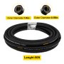 VEVOR hydraulic hose, inner diameter 1/4in, outer diameter 0.59in, length 50ft.