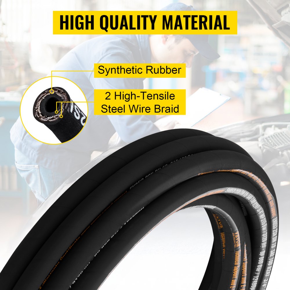 VEVOR Hydraulic Hose 3/4 inch x 50 ft, Coiled Hydraulic Hose 3120 PSI, Rubber Hydraulic Hose with 2 High-Tensile Steel Wire Braid, Bulk Hydraulic Hose -20℃ to 140℃, Hydraulic Oil Flexible Hose
