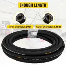 VEVOR Hydraulic Hose 3/4 inch x 50 ft, Coiled Hydraulic Hose 3120 PSI, Rubber Hydraulic Hose with 2 High-Tensile Steel Wire Braid, Bulk Hydraulic Hose -20℃ to 140℃, Hydraulic Oil Flexible Hose