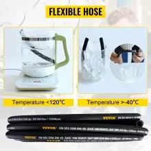 VEVOR Hydraulic Hose 3/4 inch x 50 ft, Coiled Hydraulic Hose 3120 PSI, Rubber Hydraulic Hose with 2 High-Tensile Steel Wire Braid, Bulk Hydraulic Hose -20℃ to 140℃, Hydraulic Oil Flexible Hose