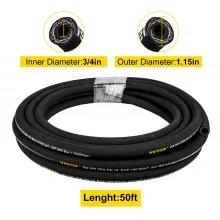 VEVOR Hydraulic Hose 3/4 inch x 50 ft, Coiled Hydraulic Hose 3120 PSI, Rubber Hydraulic Hose with 2 High-Tensile Steel Wire Braid, Bulk Hydraulic Hose -20℃ to 140℃, Hydraulic Oil Flexible Hose