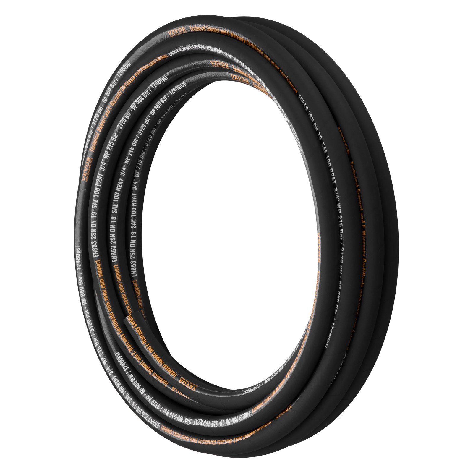 VEVOR Hydraulic Hose 3/4 inch x 50 ft, Coiled Hydraulic Hose 3120 PSI, Rubber Hydraulic Hose with 2 High-Tensile Steel Wire Braid, Bulk Hydraulic Hose -20℃ to 140℃, Hydraulic Oil Flexible Hose