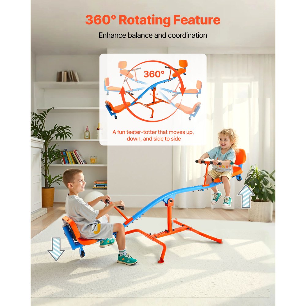 VEVOR Kids Seesaw, 136 kg Load Capacity, Sit and Spin Teeter Totter with Easy-Grip Handles, Kids Outdoor Playground Equipment, Outside Toys, Swiveling 360 Degrees Rotating for Children Aged 3+