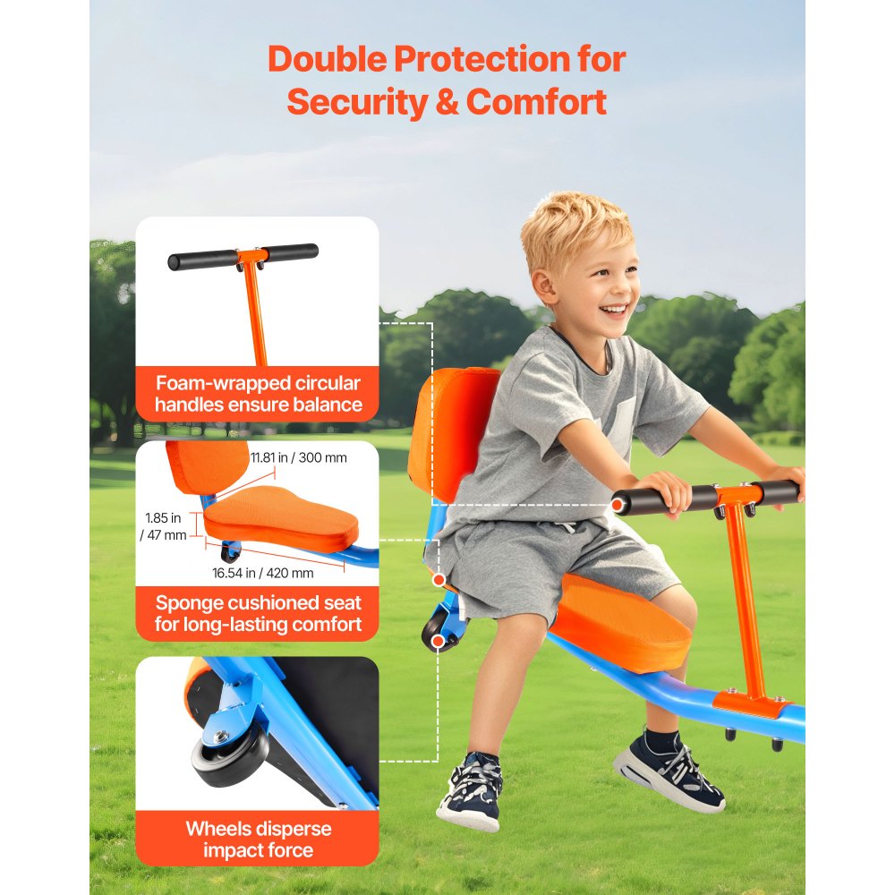 VEVOR Kids Seesaw, 136 kg Load Capacity, Sit and Spin Teeter Totter with Easy-Grip Handles, Kids Outdoor Playground Equipment, Outside Toys, Swiveling 360 Degrees Rotating for Children Aged 3+