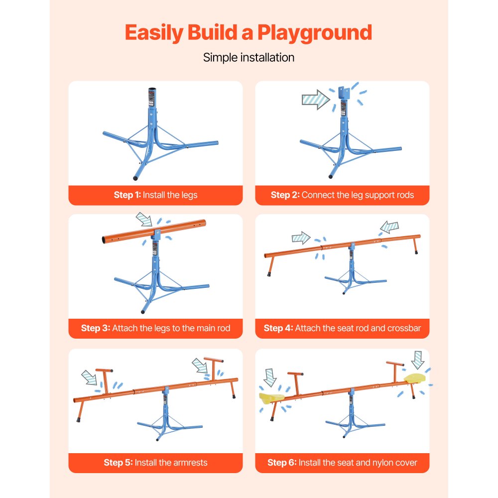 VEVOR Kids Seesaw, 45.4 kg Load Capacity per Seat, Sit and Spin Teeter Totter with 3-prong Support Legs, Kids Outdoor Playground Equipment, Swiveling 360 Degrees Rotating for Children Aged 3+