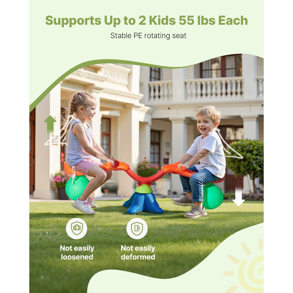 VEVOR Kids Seesaw, 24.95 kg Load Capacity per Seat, Sit and Spin Teeter Totter with Handles, Kids Outdoor Playground Equipment, Swiveling 360 Degrees Rotating for Children Aged 3+, Multi Colored