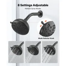 VEVOR Tub and Shower Faucet Set, 5-Inch Rainfall Shower Head and Bathtub Spout, Complete Single-Handle Tub Trim Kit with Brass Pressure Balancing Valve, 8-Setting Adjustable Spray Modes, Matte Black