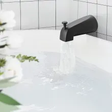 VEVOR Tub and Shower Faucet Set, 5-Inch Rainfall Shower Head and Bathtub Spout, Complete Single-Handle Tub Trim Kit with Brass Pressure Balancing Valve, 8-Setting Adjustable Spray Modes, Matte Black