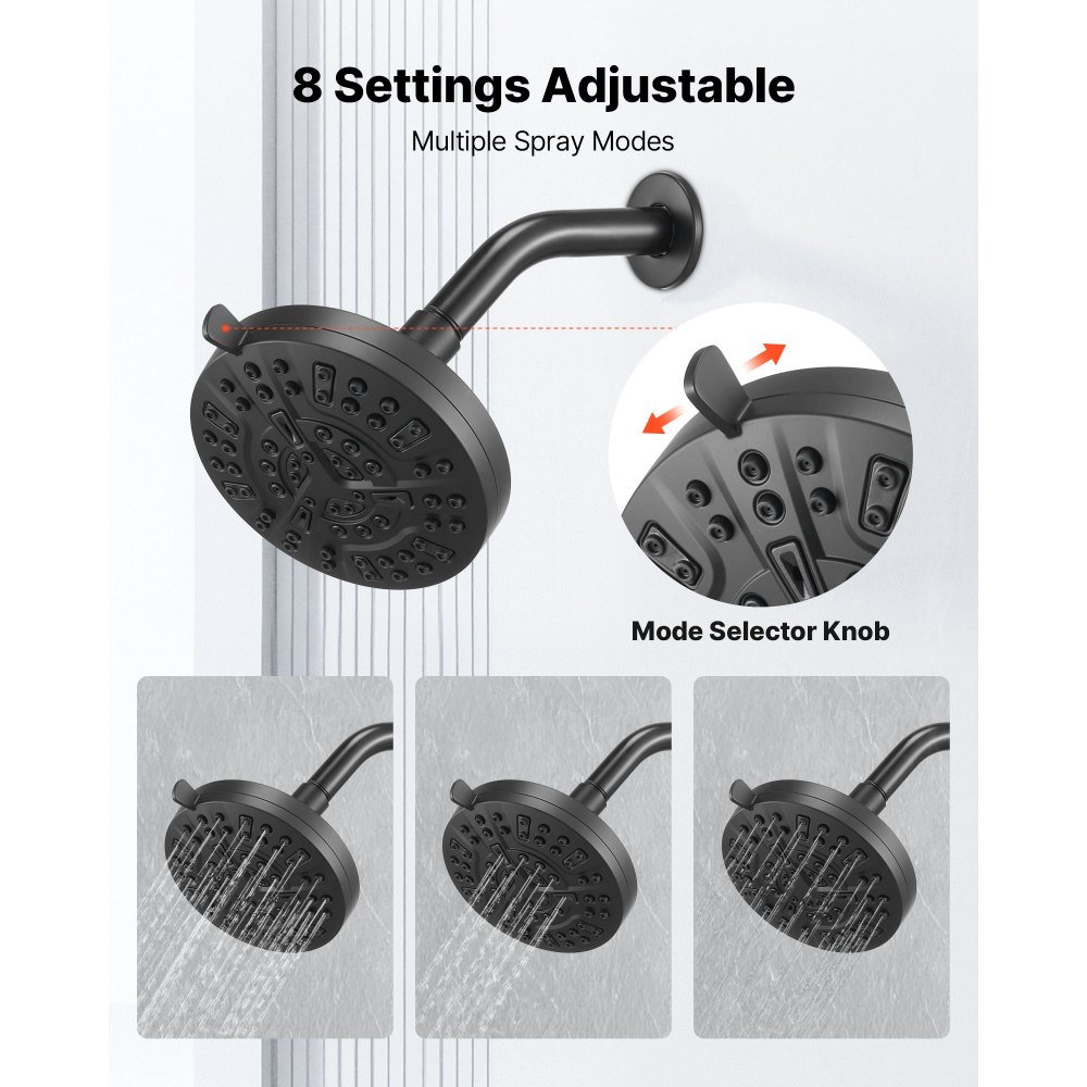 VEVOR Tub and Shower Faucet Set, Complete with 127 mm Rainfall Shower Head and Bathtub Spout, 8-Setting Adjustable Spray, Single-Handle Tub Trim Kit with Brass Pressure Balancing Valve, Matte Black