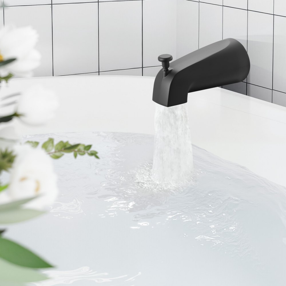 VEVOR Tub and Shower Faucet Set, Complete with 127 mm Rainfall Shower Head and Bathtub Spout, 8-Setting Adjustable Spray, Single-Handle Tub Trim Kit with Brass Pressure Balancing Valve, Matte Black