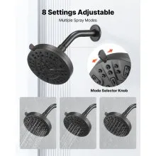 VEVOR Tub and Shower Faucet Set, Complete with 5-Inch Rainfall Shower Head and Bathtub Spout, 8-Setting Adjustable Spray, Single-Handle Tub Trim Kit with Brass Pressure Balancing Valve, Matte Black