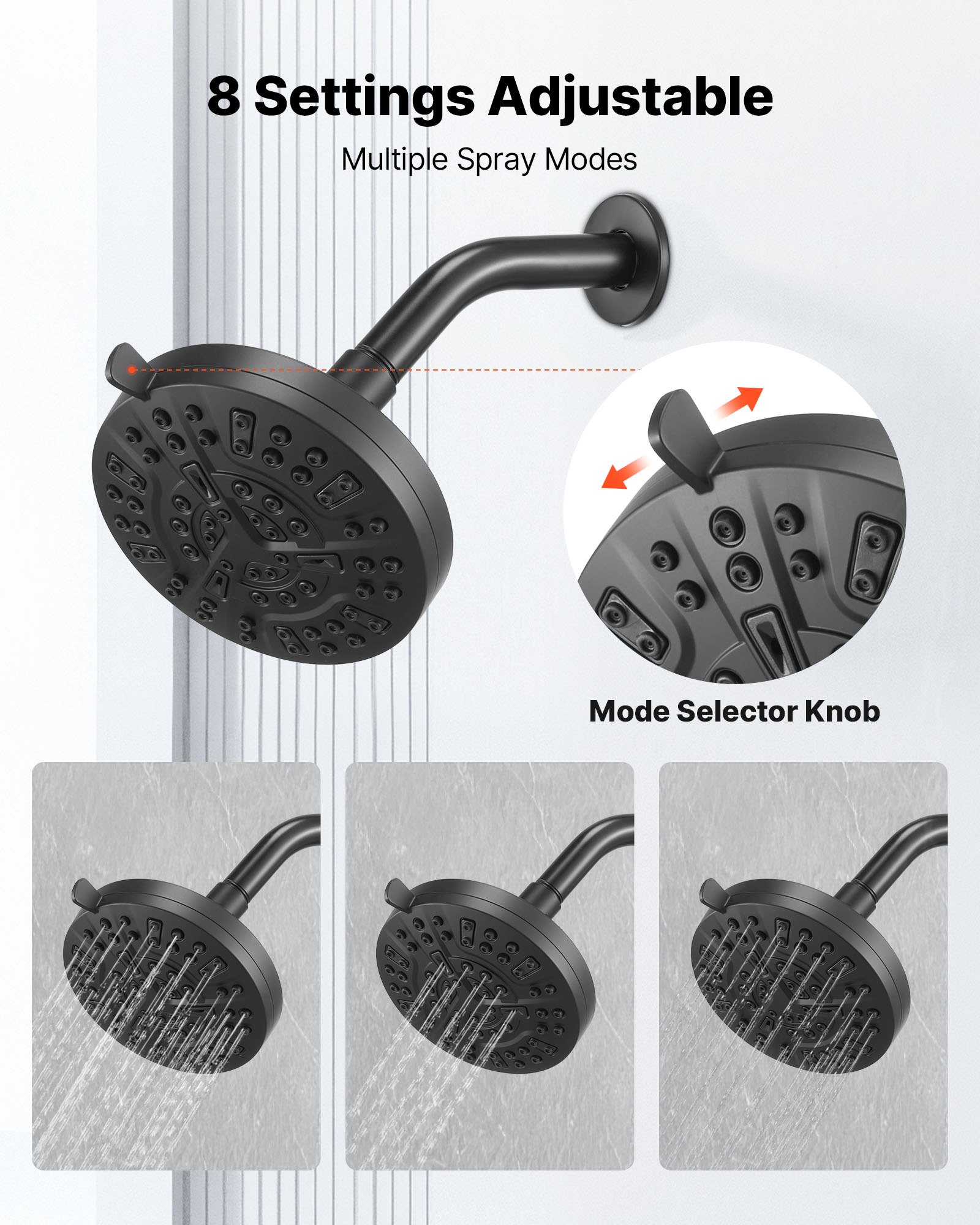 VEVOR Tub and Shower Faucet Set, Complete with 127 mm Rainfall Shower Head and Bathtub Spout, 8-Setting Adjustable Spray, Single-Handle Tub Trim Kit with Brass Pressure Balancing Valve, Matte Black