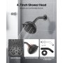 VEVOR Tub and Shower Faucet Set, Complete with 120 mm Rainfall Shower Head and Bathtub Spout, 9-Setting Adjustable Spray, Single-Handle Tub Trim Kit with Brass Pressure Balancing Valve, Matte Black