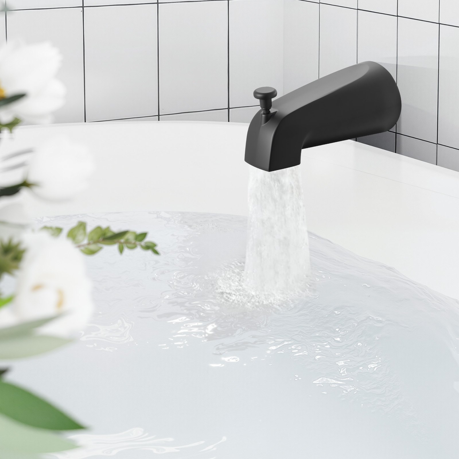 VEVOR Tub and Shower Faucet Set, Complete with 120 mm Rainfall Shower Head and Bathtub Spout, 9-Setting Adjustable Spray, Single-Handle Tub Trim Kit with Brass Pressure Balancing Valve, Matte Black